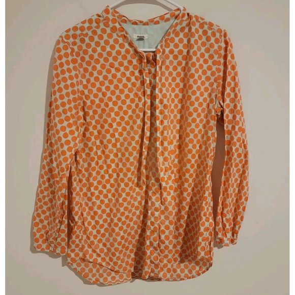 Fossil Womens Top Size Medium M Orange Green Polka Dot Band Coolar Twee - Picture 1 of 6